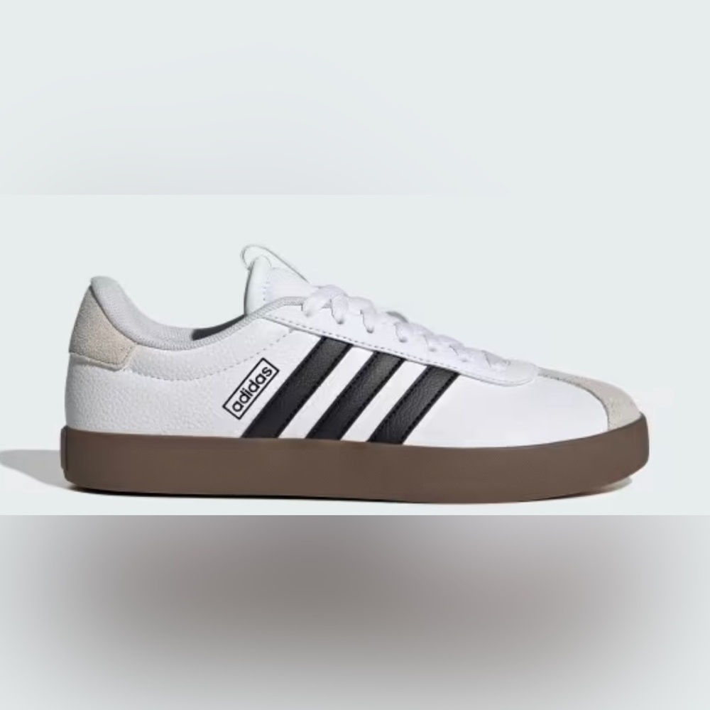 Adidas VL COURT 3.0 White and Black Sneakers with Brown Sole